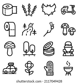 Camping Flat Icon Set Isolated On White Background