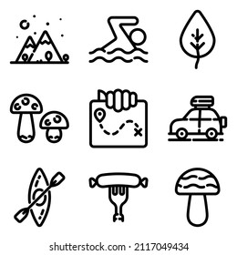 Camping Flat Icon Set Isolated On White Background