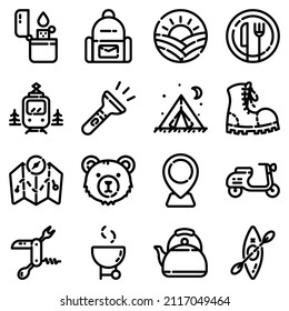 Camping Flat Icon Set Isolated On White Background