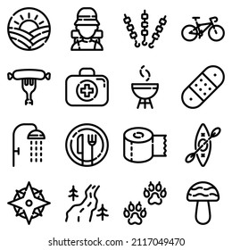 Camping Flat Icon Set Isolated On White Background