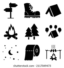 Camping Flat Icon Set Isolated On White Background