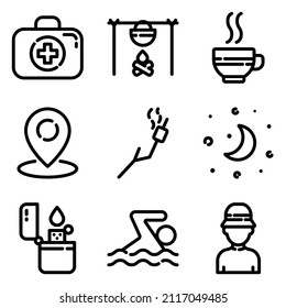 Camping Flat Icon Set Isolated On White Background