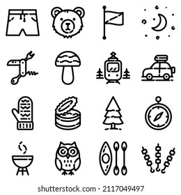 Camping Flat Icon Set Isolated On White Background
