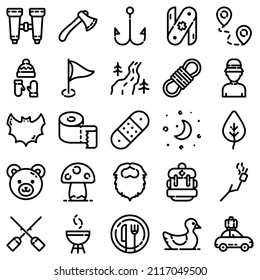 Camping Flat Icon Set Isolated On White Background