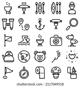 Camping Flat Icon Set Isolated On White Background