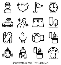Camping Flat Icon Set Isolated On White Background