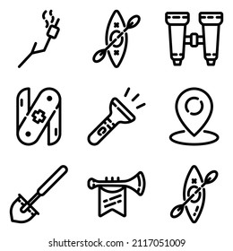 Camping Flat Icon Set Isolated On White Background