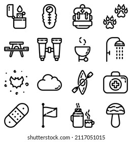 Camping Flat Icon Set Isolated On White Background