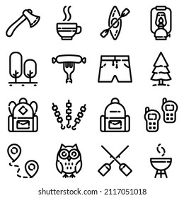 Camping Flat Icon Set Isolated On White Background