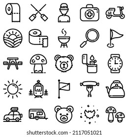 Camping Flat Icon Set Isolated On White Background