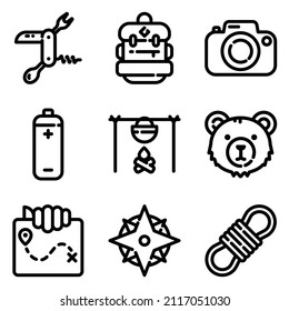 Camping Flat Icon Set Isolated On White Background