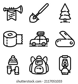 Camping Flat Icon Set Isolated On White Background