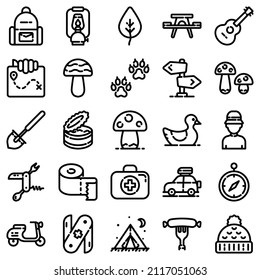 Camping Flat Icon Set Isolated On White Background