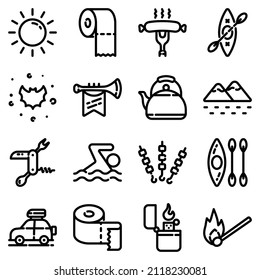 Camping Flat Icon Set Isolated On White Background