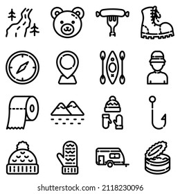 Camping Flat Icon Set Isolated On White Background
