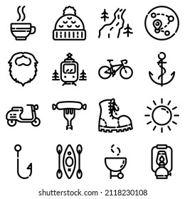 Camping Flat Icon Set Isolated On White Background