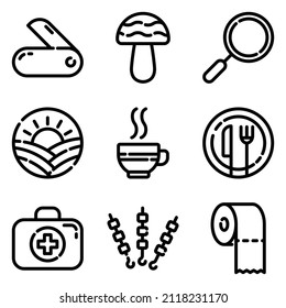 Camping Flat Icon Set Isolated On White Background