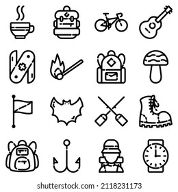 Camping Flat Icon Set Isolated On White Background