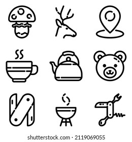Camping Flat Icon Set Isolated On White Background