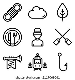 Camping Flat Icon Set Isolated On White Background