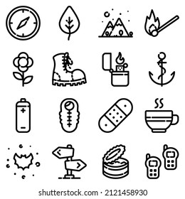 Camping Flat Icon Set Isolated On White Background