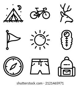 Camping Flat Icon Set Isolated On White Background