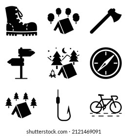 Camping Flat Icon Set Isolated On White Background