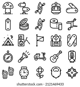 Camping Flat Icon Set Isolated On White Background