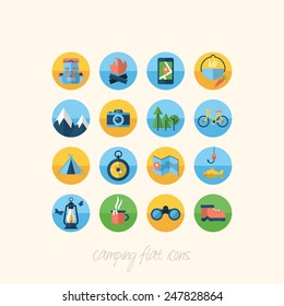 Camping flat icons set for design