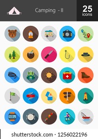 Camping Flat Long Shadow Icons