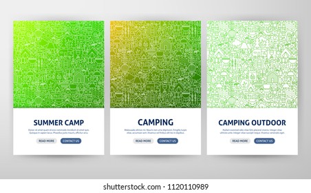 Camping Flyer Concepts. Vector Illustration of Outline Web Banner Design.