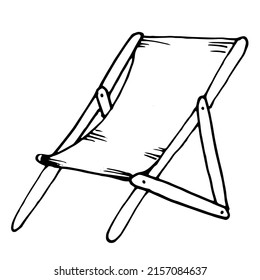 Camping folding chair with backrest outline vector. Travel portable chair for outdoor, beach, garden. Fishing armchair, picnic time comfortable seat illustration.