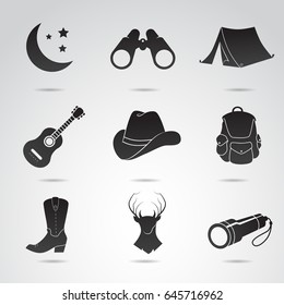 Camping, folk, country icon set isolated on white background.Vector art.