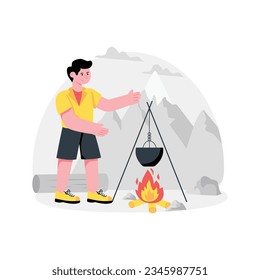 Abstrakter Camping Food-Konzept-Vektorgrafik auf einer Stockgrafik mit Flachstil