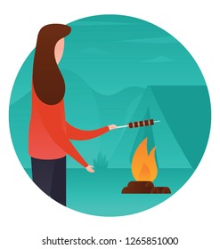 Camping food flat rounded icon, outdoor cooking