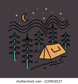 Camping in the forest with beauty night graphic illustration vector art t-shirt design