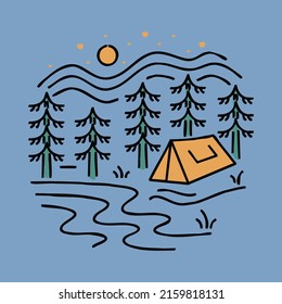 Camping in the forest with beauty night graphic illustration vector art t-shirt design