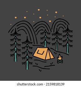Camping in the forest with beauty night graphic illustration vector art t-shirt design
