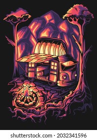 camping in the forest with a bonfire