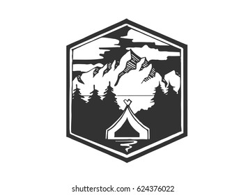 Camping, Forest Camp , Hand Drawn t Shirt Print. Hand Drawn Typographic emblem, Vector Illustration for you project.