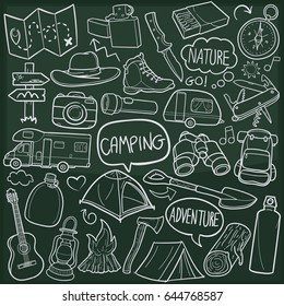 Camping Forest Doodle Icon Chalkboard Sketch