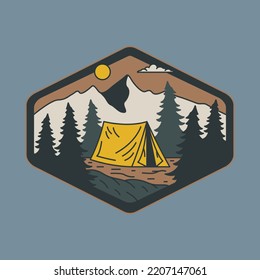 Camping in der Waldgrafik Vektorgrafik T-Shirt-Design