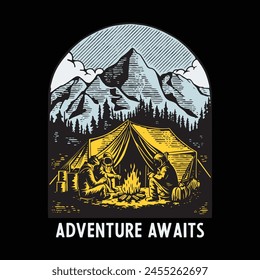 camping in the forest illustration