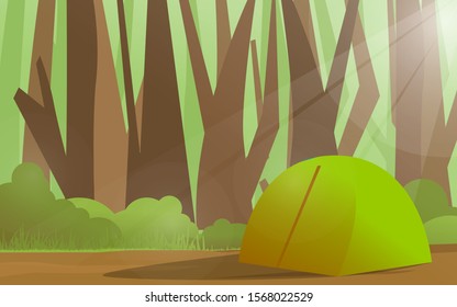 Camping in the forest illustration.  Nature background design