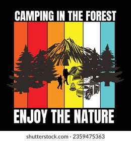 camping the forest illustrations with patches for t-shirts and other uses