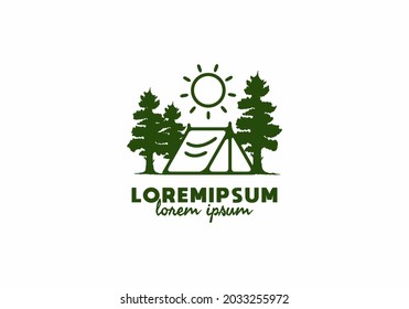 Camping in forest line art design