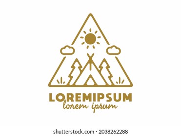 Camping forest line art in triangle shape design