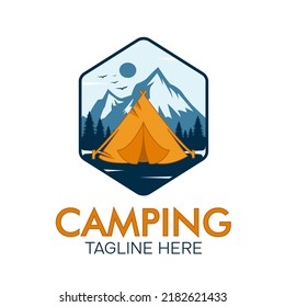 Camping forest logo vector illustrations design. Mountain and forest camp with tent logo vector