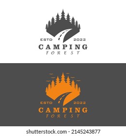 camping forest logo in vintage style