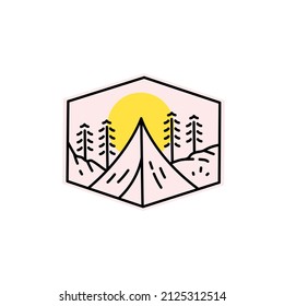 acampando en el bosque con arte monolónico